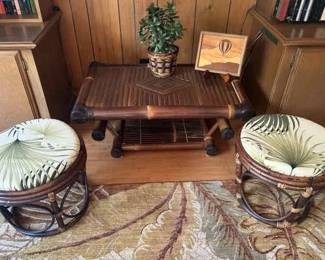 TW144Bamboo Rattan TV Stand And Stools