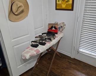 Vintage Ironing board and irons