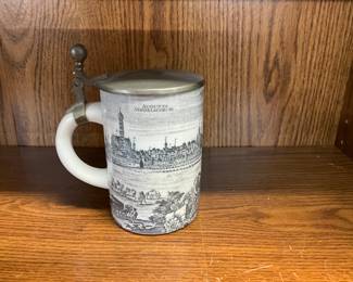 Porcelain German w/Metal Lid Beer Stein