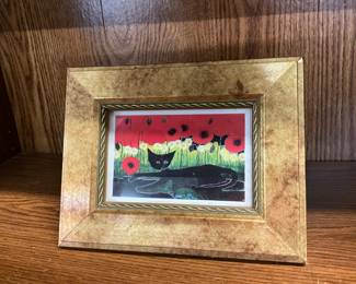 Framed "Black Cat in Poppy Field" Print