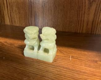 Chinese Celadon Jade Foo Dogs - Opposable Heads