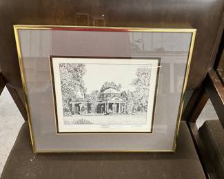 Framed Monticello Thomas Jefferson Home Drawing Print