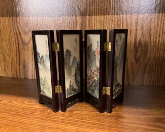 Tabletop Oriental 4 Panel Folding Screen Divider