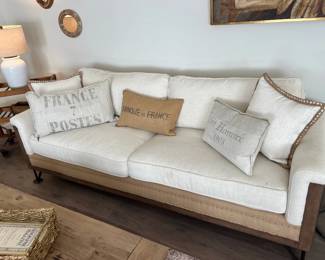 Burlap and Cream Sofa