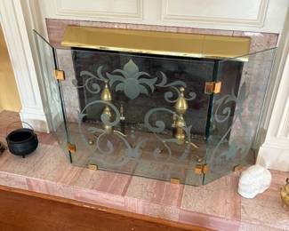 Fireplace screen and andirons are Virginia Metal Crafters.   Very expensive when purchased.  