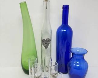25 BlueGreenDecorativeVasesClearGlassOilBottle4ShotGlasses
