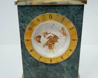 6 GreenStoneMantleDeskClockBlockDesignGoldToneMetalAccents