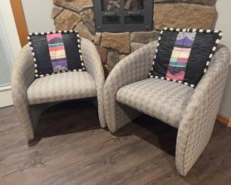 50 Vintage80s90sGreyClubChairswGeometricWovenPatternPair