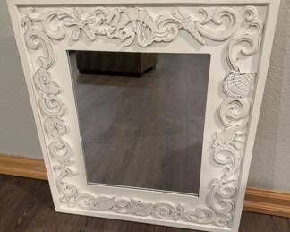 51 HandCarvedWallMirrorOrnateWhiteFramewOceanMotifs