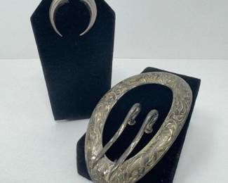 96 SterlingScrewBackEarringsVintageFloralBuckleBrooch3703g