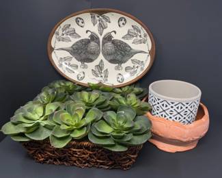 82 LauraZindelQuailPlatterFauxPlantTerracottaCeramicPlanters