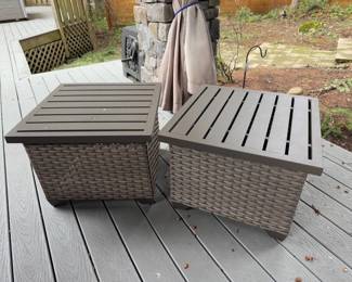 75 OutdoorWickerSideTableSet2PiecePatioTableswSlattedTops