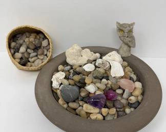 49 ItalianCarvedStoneOwlFigurineDecorativeRockGardenSet