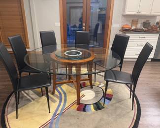 2 MCMStyleRotatingGlassDiningTable6LeatherHighBackChairs