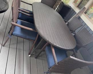78 OutdoorWickerPatioDiningSet7PieceTableChairSetCushions