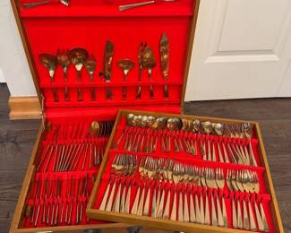 12 Massive144PieceVintageThaiBrassFlatwareSetMCMDesignwCase