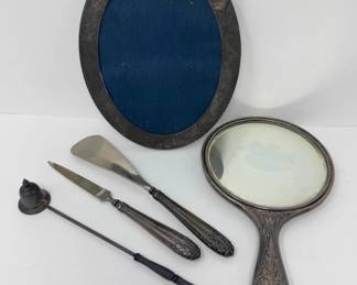 47 SterlingSilverVanitySetOrnateMirrorPictureFrameAccessories