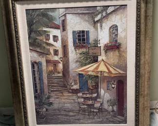 This is a beautiful textured work vibrant colors “Vino Tapas”