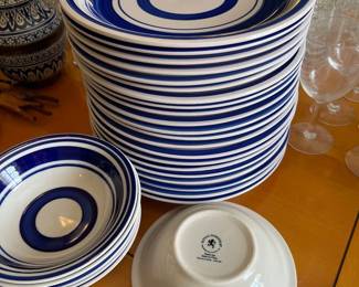 Royal Norfolk plates 24 and seven bowls, brilliant blue, and white stripe