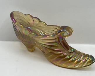 Lot 170 | Fenton Iridescent Cat Head Carnival Glass Shoe