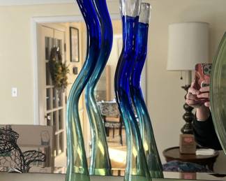 Lot 61 | Pair of Pulled Art Glass Candlesticks Local