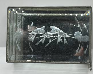 Lot 172 | Etched Love Birds Glass Jewelry Trinket Box
