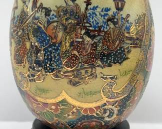 Lot 23 | Satsuma Pottery Egg on Wood Stand