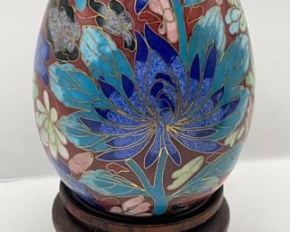 Lot 19 | Chrysanthemum Chinese Cloisonné Egg on Stand