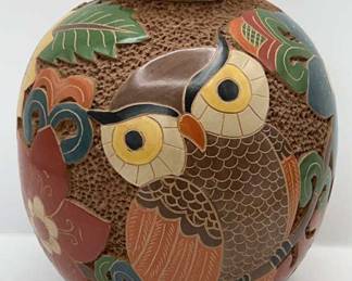 Lot 4 | Mirtha Salazar Nicaragua Carved Vase w Owl