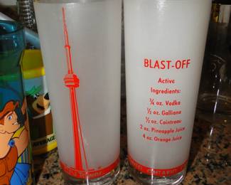 CN Tower highball glasses, with the Blast Off cocktail recipe 