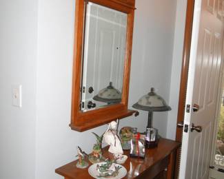 Mirror and matching table.  Can be used in an entranceway, hallway, or any room in your home.  A nice couple of pieces, with a little nod to the Mission Style