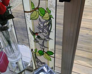 Hummingbird hand painted glass panels