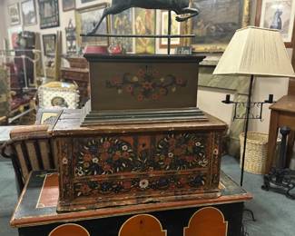 Painted Blanket Chest, Full Blown Stag Weathervane