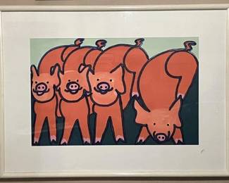 "Four Pigs" by Matthew Brzostoski – Outsider Art Watercolor
