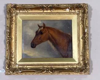 English School Head of Chestnut Horse Oil on Canvas