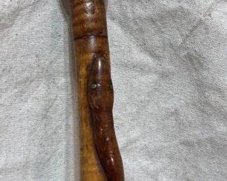 Folk Art Carved Cane With Snake