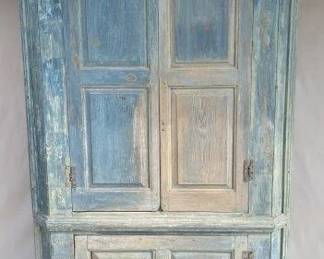 Early Georgia Blue Corner Cupboard Circa 1820