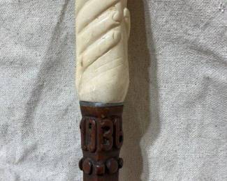 Folk Art Carved Cane with Bone Handle 1936