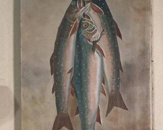 "Three Trout on a Stringer" – Oil on Canvas by Maude Burns, 1893