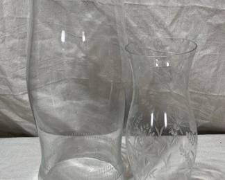 Two Etched Hurricane Globes 