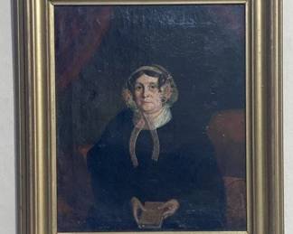 19th-Century Portrait of a Woman Holding a Book – Oil on Canvas
