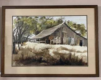Barbara Allan Price – Watercolor of Barn and Trees