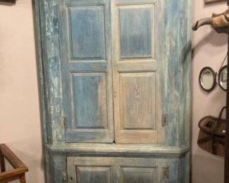Early Georgia Blue Corner Cupboard Circa 1820