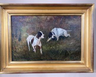 Martha Hoyt – Oil on Canvas, Sporting Scene with Two Pointers 