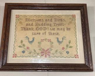 Antique Needlework Framed 