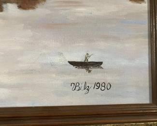 "Mountain Cabin" by Billy – Large 1980 Oil on Canvas Landscape