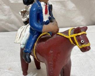 Brazilian Folk Art Pottery Horse with Bride and Groom