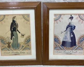 Antique "Lionel Franklin Craig" & "Annie Randall Yoxall" Folk Art Prints