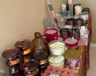 Assorted Candles, Candlesticks, Household Decor'