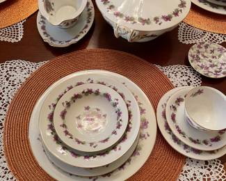 Duncan Phife Dining Table with Six Chairs and Two Leafs with Custom Made Pads, Wentworth China